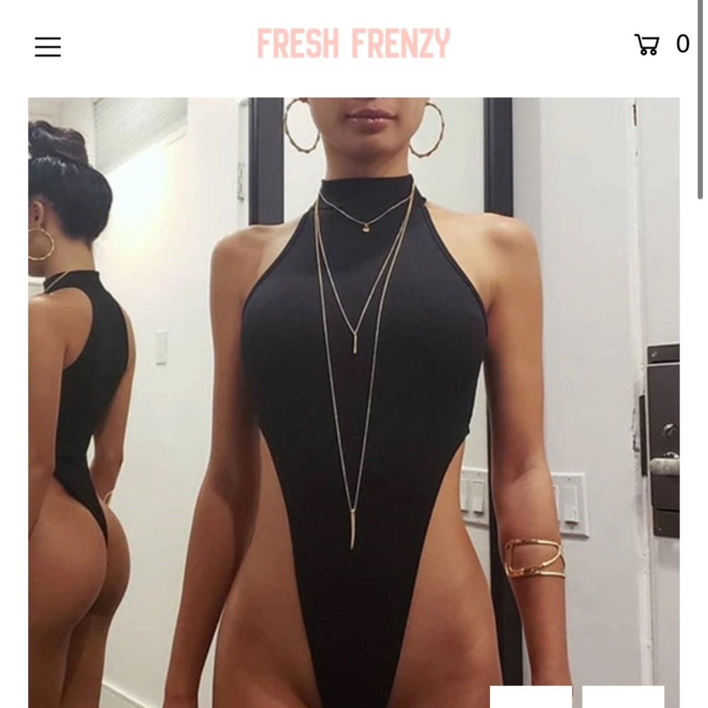 Black high cut bodysuit